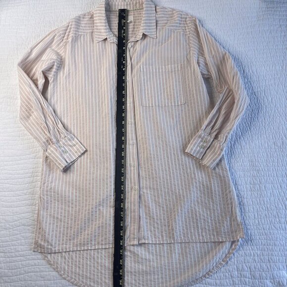 Anthropologie Women Striped Long Sleeve Button Down Shirt Tunic Pink/White SZ M - Picture 4 of 9